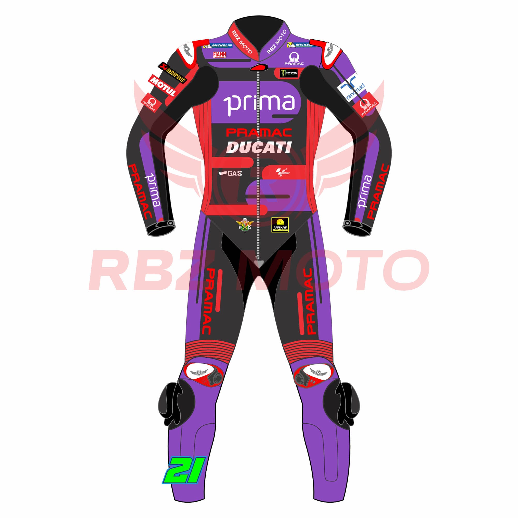 Franco-Morbidelli-Ducati-Pramac-2024-Race-Suit-f-1-1 Franco Morbidelli Ducati Pramac 2024 MotoGP Racing Suit – Front View Mockup