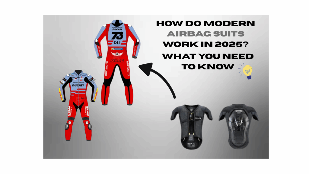 Rider wearing a smart airbag motorcycle suit showcasing advanced safety features, crash protection, and innovative 2025 riding gear.