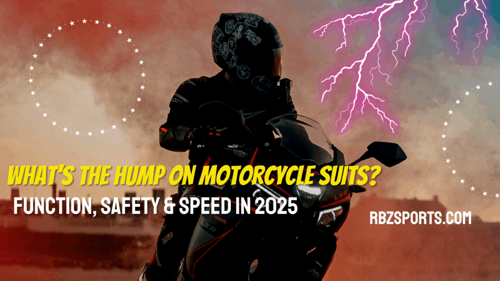 Professional rider wearing a motorcycle suit with aerodynamic hump for speed, airflow control, crash protection, and racing performance.