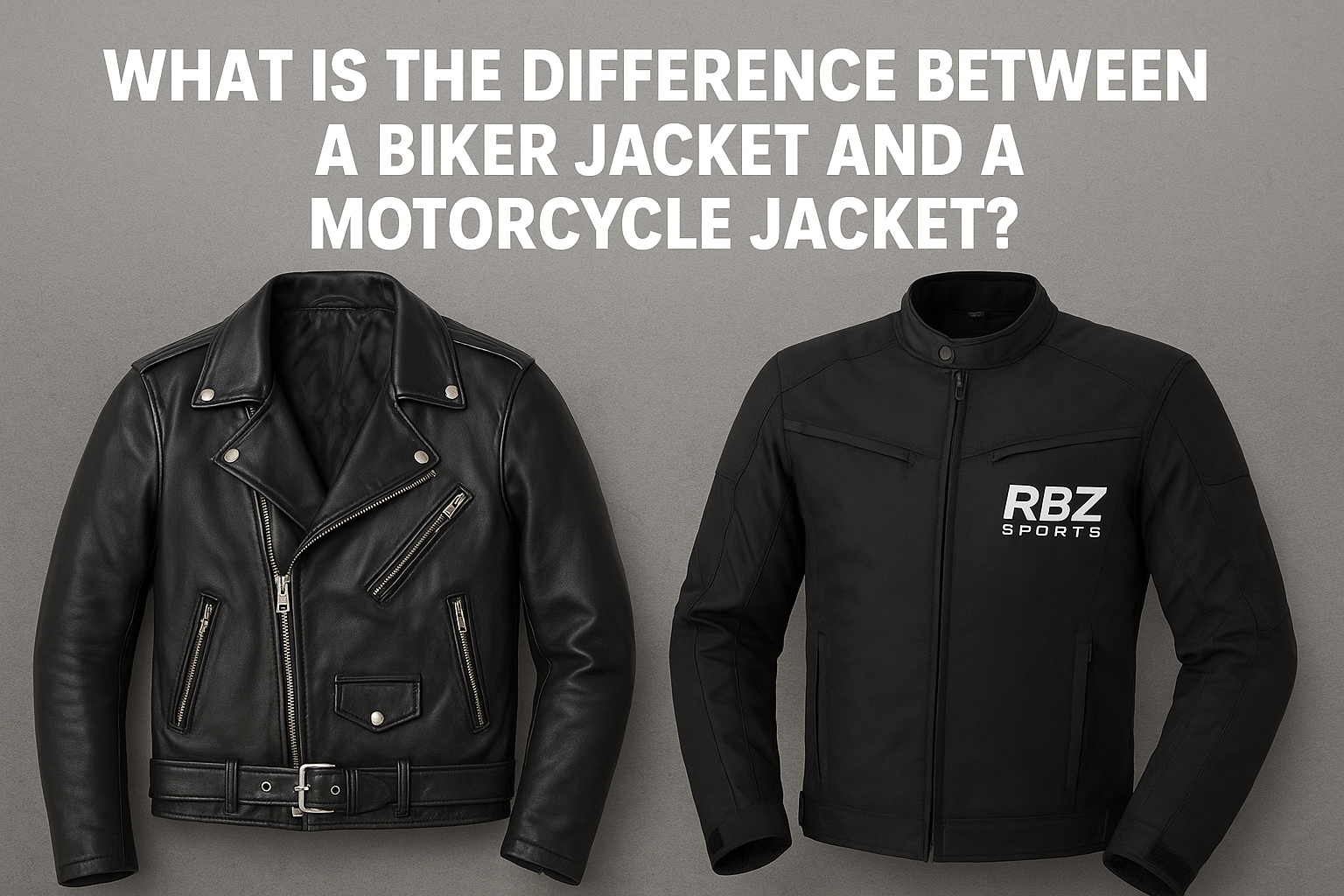 Comparison of biker jacket vs motorcycle jacket highlighting style, safety, protection, and custom motorcycle jackets from RBZ Sports.