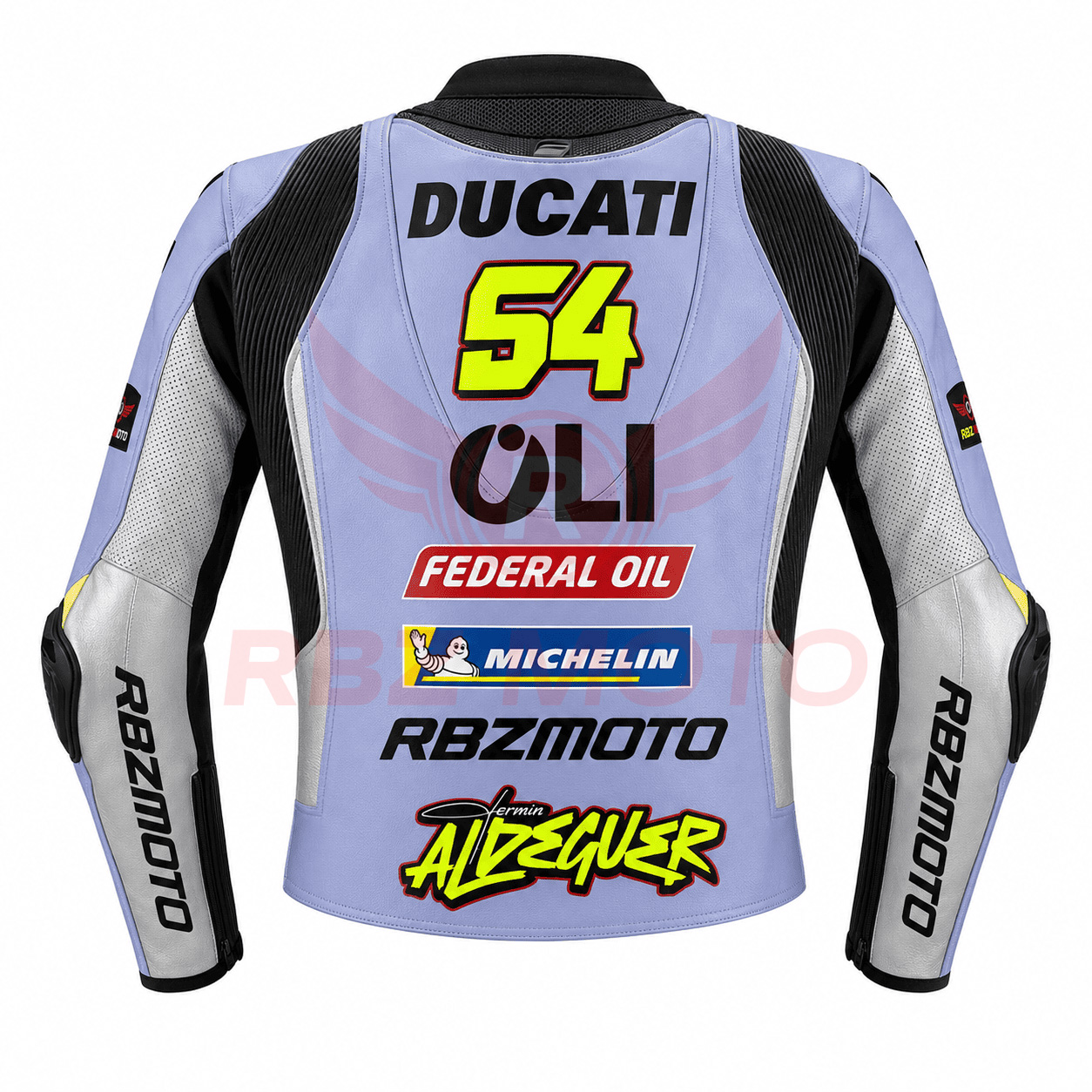 aldeguer-gresini-racing-jacket-back Back view of Fermin Aldeguer Gresini racing jacket with custom graphics