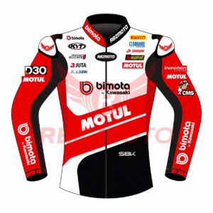Front view of Alex Lowes Bimota Kawasaki Racing Leather Jacket 2025