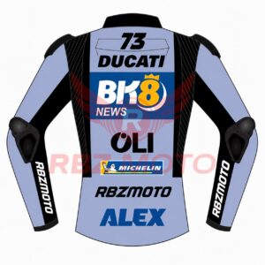 Back view of Alex Marquez BK8 Ducati racing leather jacket