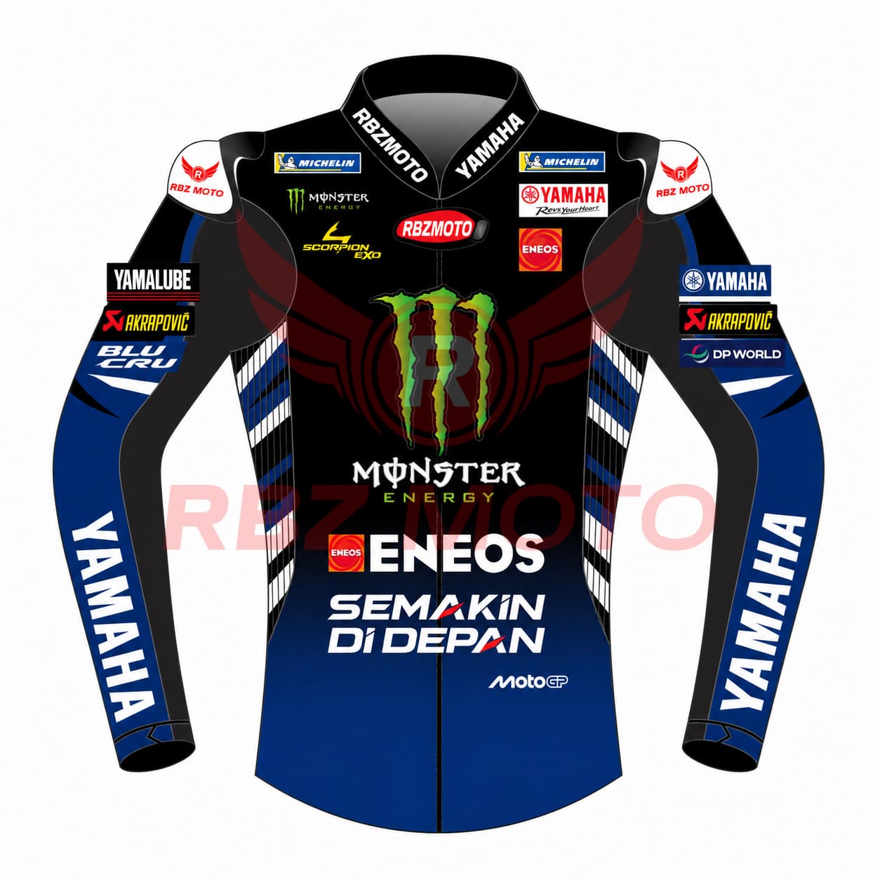 alex-rins-monster-energy-yamaha-motogp-2026-racing-leather-jacket-front Front view of Alex Rins Monster Energy Yamaha MotoGP 2026 Racing Leather Jacket