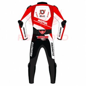 Back view of Axel Bassani Kawasaki Bimota WSBK leather racing suit