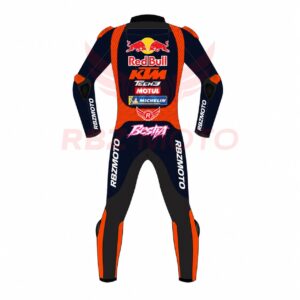 Back view of Bastianini KTM Red Bull leather racing suit