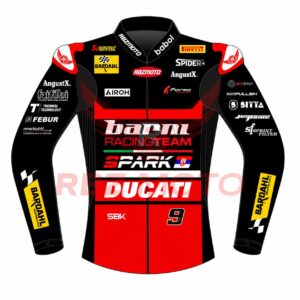 Front view of Danilo Petrucci Ducati WSBK 2025 leather racing jacket