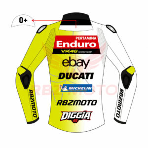 Back view of Di Giannantonio VR46 team jacket with custom graphics