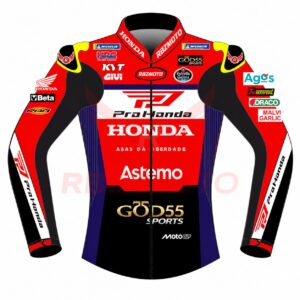 Diogo Moreira LCR Honda 2026 race jacket front view in drum dyed leather