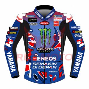Front view of Fabio Quartararo Monster Energy Yamaha MotoGP leather race jacket