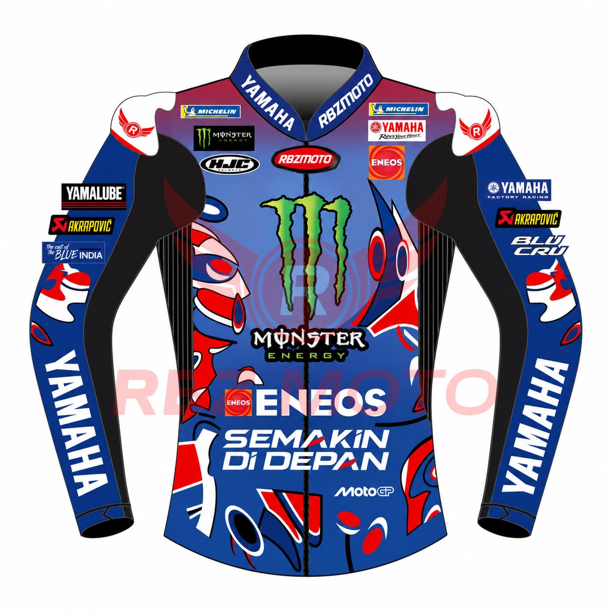 fabio-quartararo-motogp-leather-race-jacket-front Front view of Fabio Quartararo Monster Energy Yamaha MotoGP leather race jacket