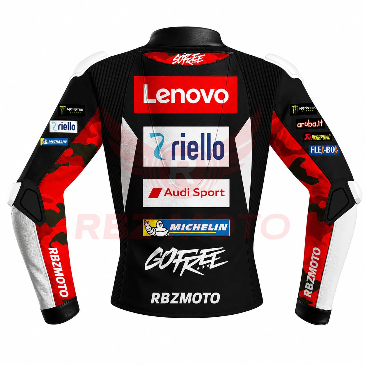 francesco-bagnaia-leather-jacket-back Back view of Francesco Bagnaia Ducati MotoGP leather jacket