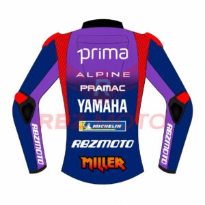 Back view of Jack Miller Pramac Yamaha MotoGP 2026 race leather jacket