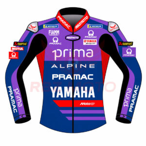Front view of Jack Miller 2025 Yamaha race jacket in premium leather