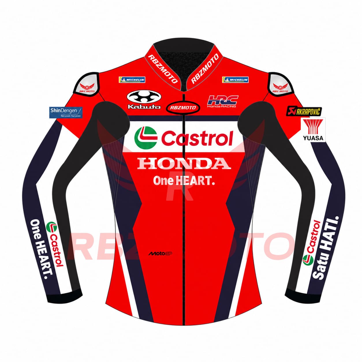 joan-mir-honda-hrc-2025-racing-leather-jacket-front Front view of Joan Mir Honda HRC 2025 Racing Leather Jacket