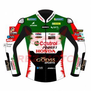 Front view of Johann Zarco Honda Castrol 2026 Motorcycle Leather Jacket