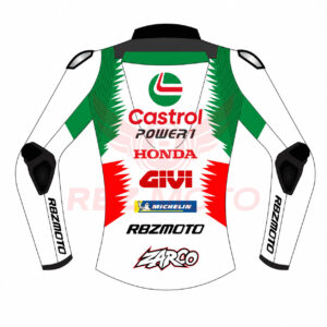 Back panel of Johann Zarco Honda Castrol MotoGP replica jacket showing team graphics
