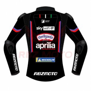 Back panel of Jorge Martin Aprilia MotoGP replica jacket showing team graphics