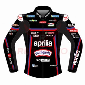 Front view of Jorge Martin 2025 Aprilia race jacket in premium leather