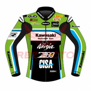 Front view of Kawasaki Ninja 2026 Garrett Gerloff Racing Leather Jacket