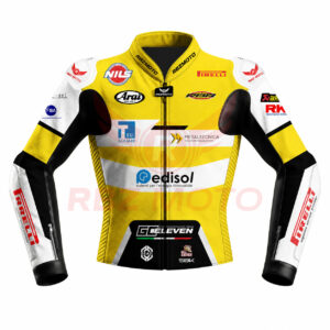 Front view of Lorenzo Baldassarri Honda WSBK racing jacket