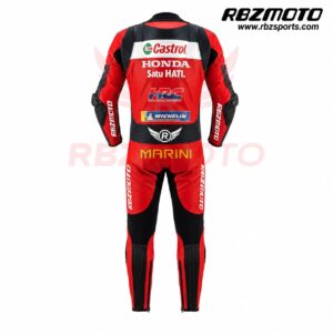 Back view of Luca Marini Honda HRC MotoGP racing suit