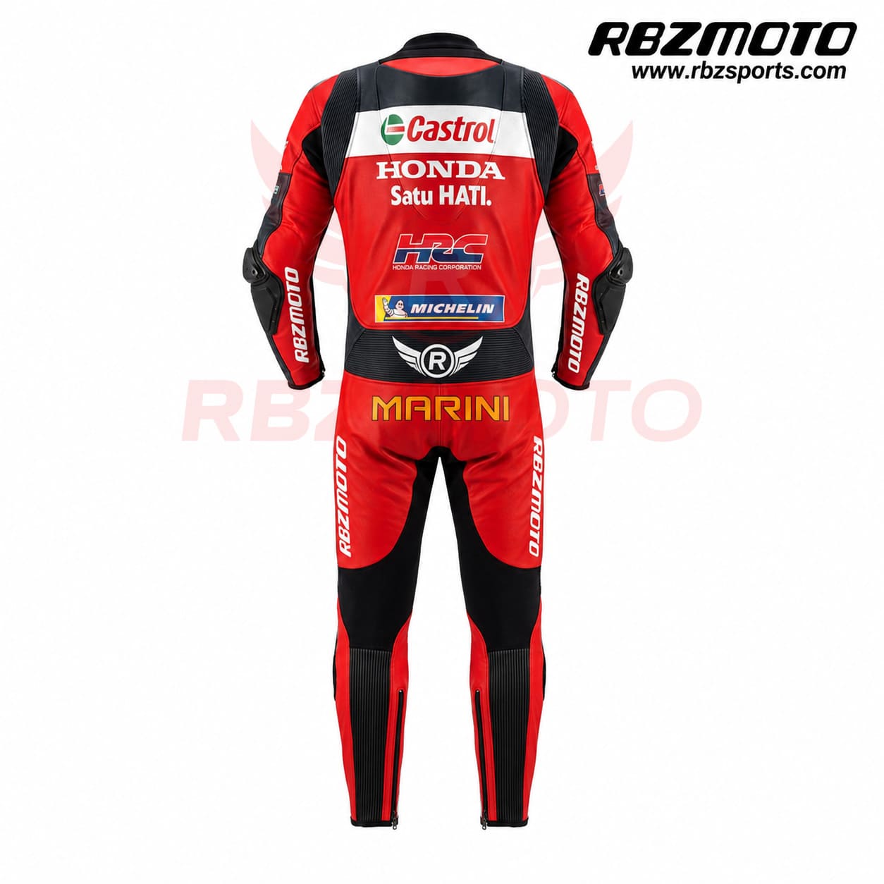 luca-marini-honda-hrc-motogp-racing-suit-back Back view of Luca Marini Honda HRC MotoGP racing suit
