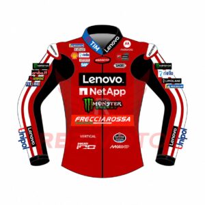 Front view of Marc Marquez Ducati 2026 race leather jacket