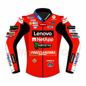 Front view of Marc Marquez 2025 Ducati race jacket in premium leather