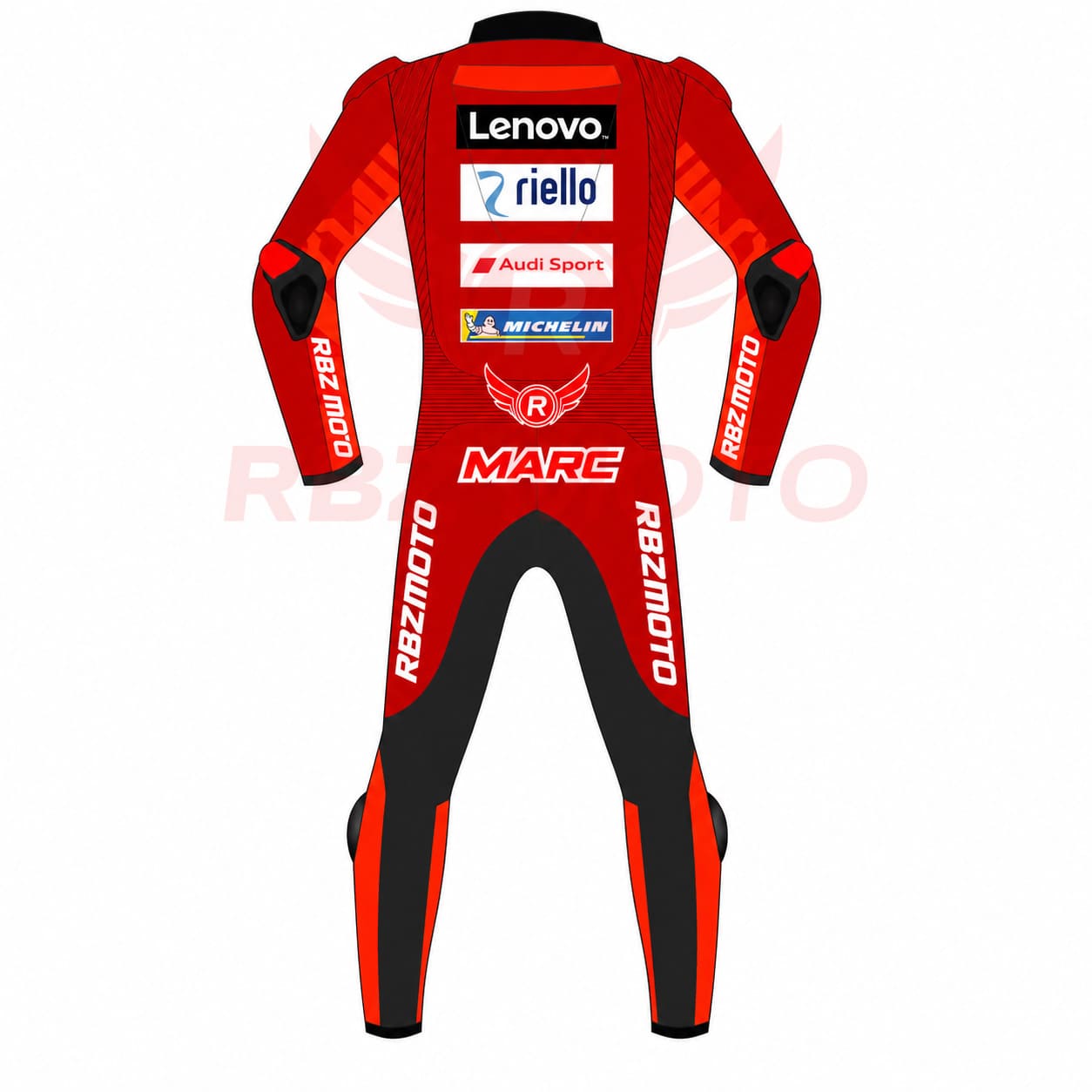 marc-marquez-ducati-motogp-suit-back Back view of Ducati MotoGP racing suit
