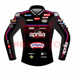 Front view of Marco Bezzecchi Aprilia 2026 MotoGP Racing Leather Jacket