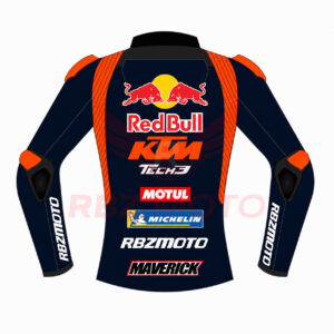 Back panel of Maverick Vinales KTM MotoGP replica jacket showing team graphics
