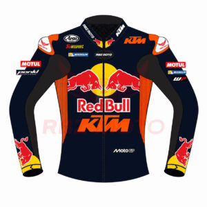 Front view of Maverick Vinales 2025 KTM race jacket in premium leather