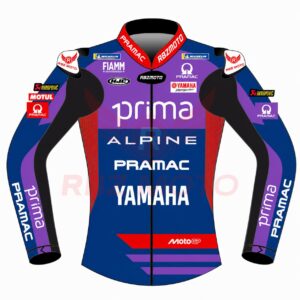 Front view of Miguel Oliveira Yamaha Prima 2025 leather jacket in premium leather