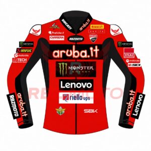 Front view of Nicolo Bulega Ducati WSBK Racing Leather Jacket 2025