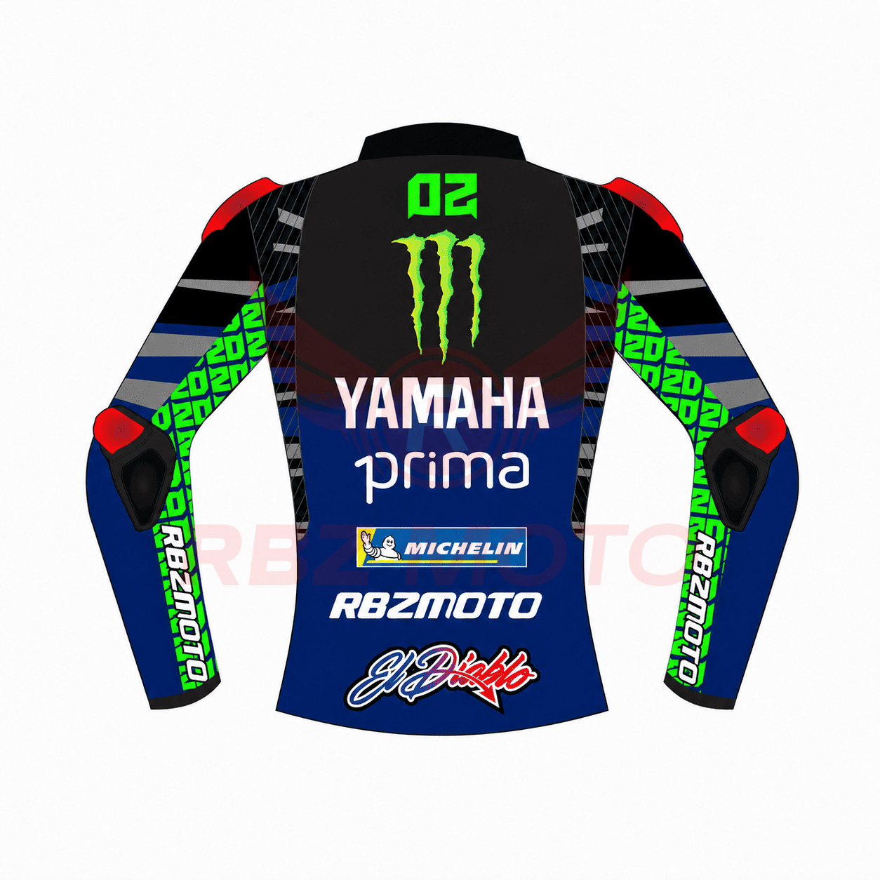 quartararo-yamaha-racing-jacket-back Back view of Fabio Quartararo Yamaha racing jacket with custom graphics