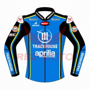 Front view of Raul Fernandez Aprilia MotoGP 2026 Racing Leather Jacket
