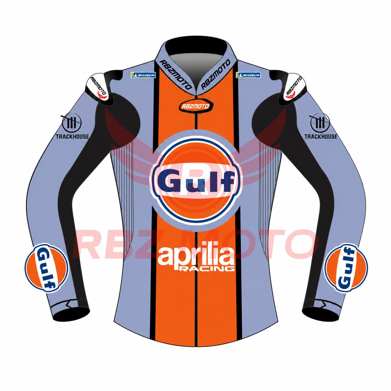 raul-fernandez-trackhouse-2026-front-jacket. Front view of Raul Fernandez Trackhouse 2026 MotoGP Motorbike Racing Leather Jacket