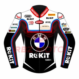 Front view of Toprak Razgatlioglu BMW ROKiT 2025 leather race jacket