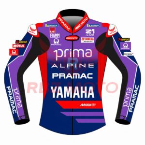 Front view of Toprak Razgatlioglu Pramac 2026 Yamaha Motorcycle Racing Leather Jacket