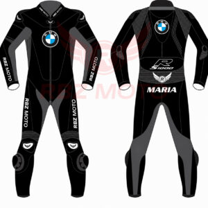 Front and Back view of the black BMW S1000R custom racing suit