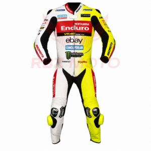 Front view of Fabio Di Giannantonio VR46 Ducati MotoGP racing suit