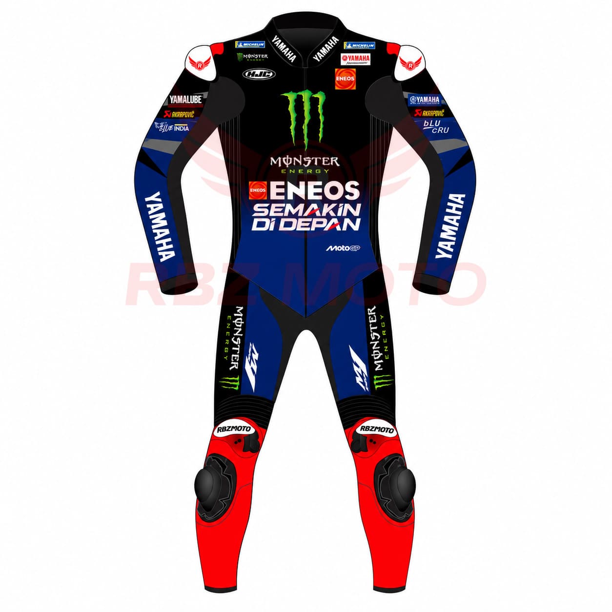 fabio-quartararo-monster-energy-suit-front Front view of Fabio Quartararo Yamaha Monster Energy MotoGP leather suit