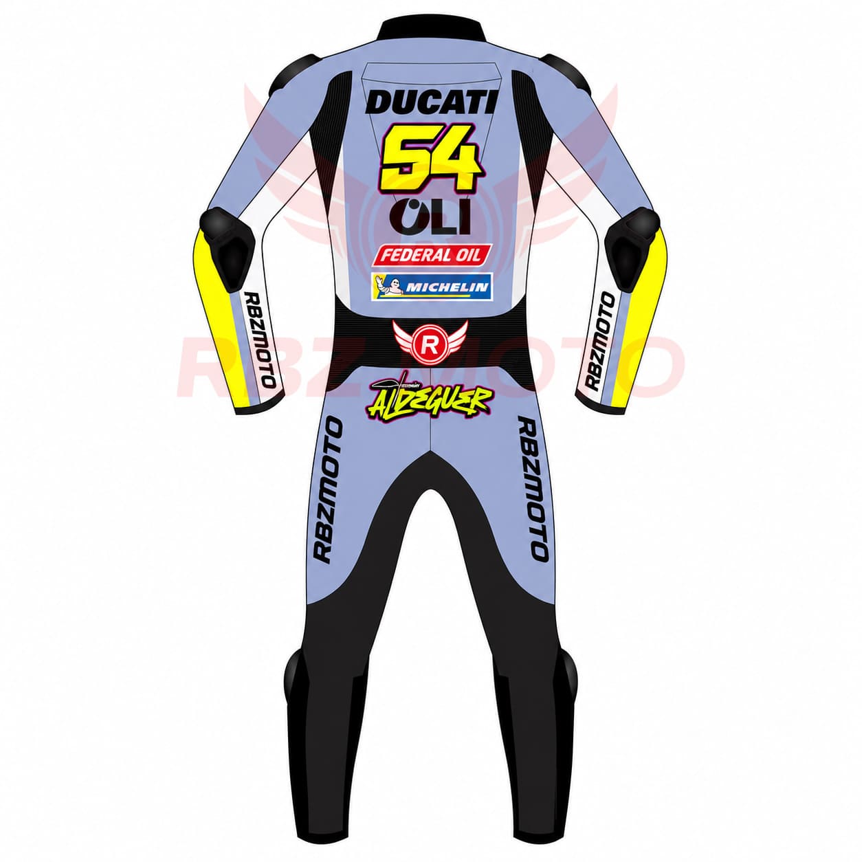 fermin-aldeguer-ducati-gresini-suit-back Back view of Fermin Aldeguer Ducati Gresini MotoGP racing suit