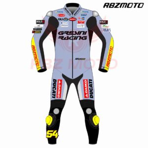 Front view of Fermin Aldeguer Ducati Gresini MotoGP racing suit