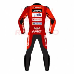 Back view of Francesco Bagnaia Ducati Lenovo MotoGP racing suit