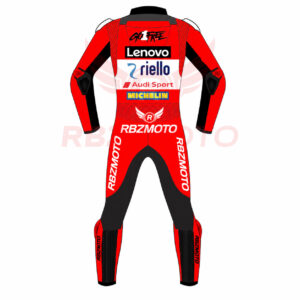 Back view of Francesco Bagnaia Lenovo racing suit