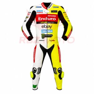 Front view of the Franco Morbidelli VR46 Ducati MotoGP leather racing suit
