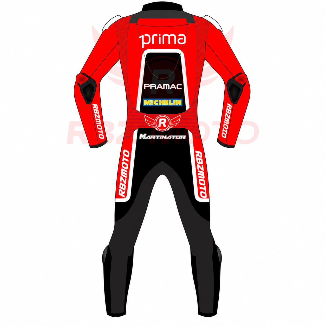 jorge-martin-ducati-motogp75-racing-suit-back Jorge Martin Ducati MotoGP75 racing suit back view
